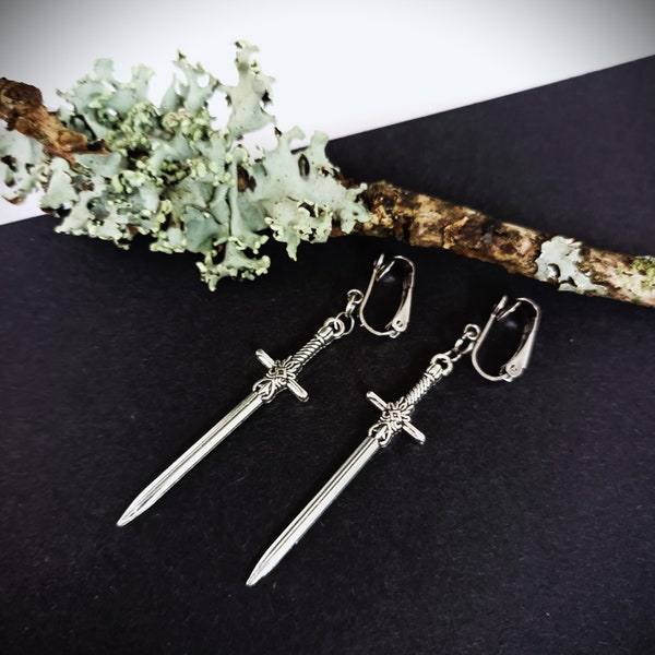 Gothic Sword Clip On Earrings. Grunge Flower Dagger Earrings for Men. Dark Academia Jewelry. Norse Viking Gift. Witchy Goth Jewellery Alt UK