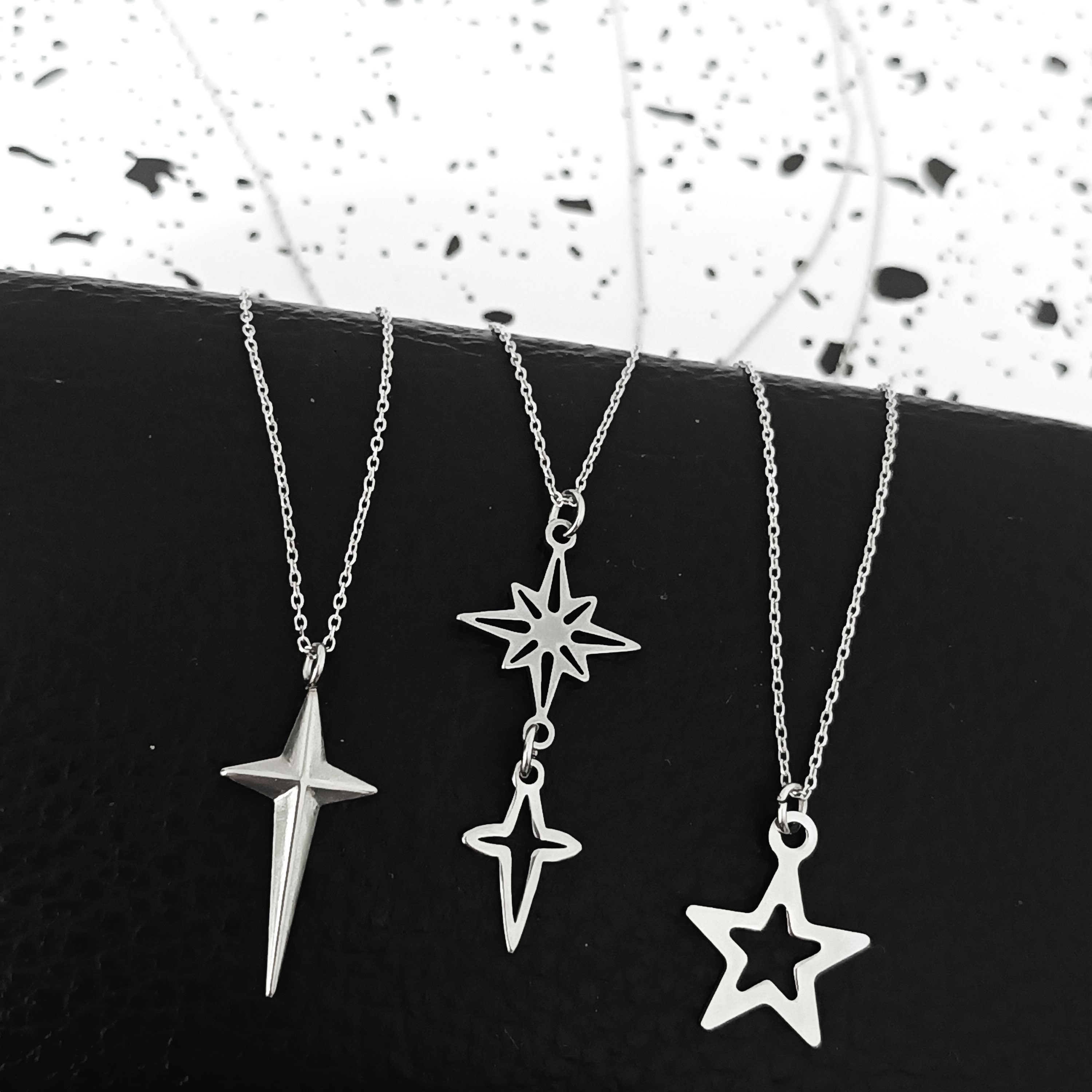 Grunge Star Necklace: Sterling Silver Y2K Cross Choker, Gothic Emo 
