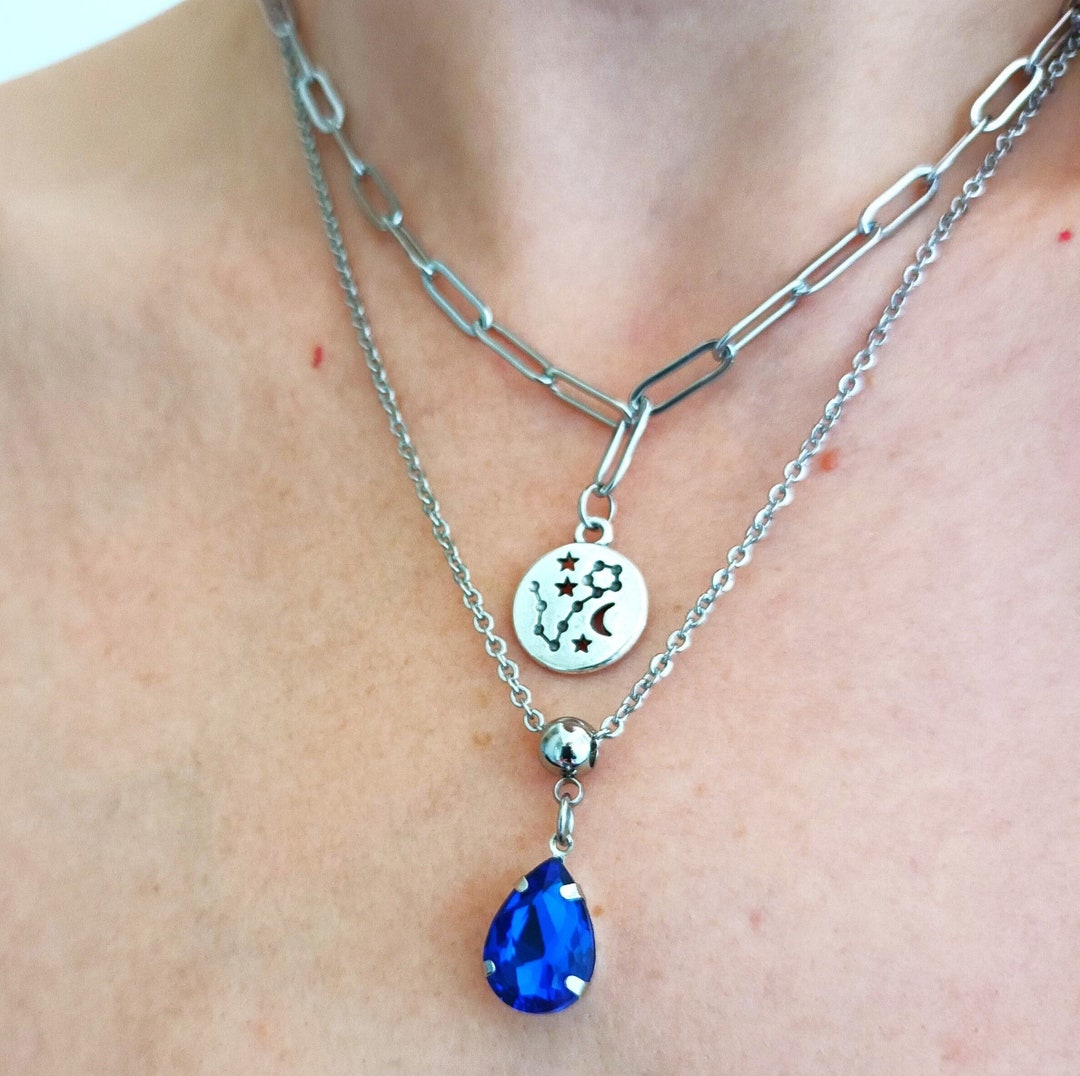 Birthstone Zodiac Necklace Layered. Personalized Jewellery. Dark Academia Gift. Birth Stone Star