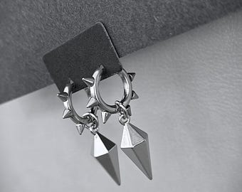 Gothic Earrings: Stainless Steel Emo Spike Hoops. Alternative Jewelry. Goth Alt Jewellery UK