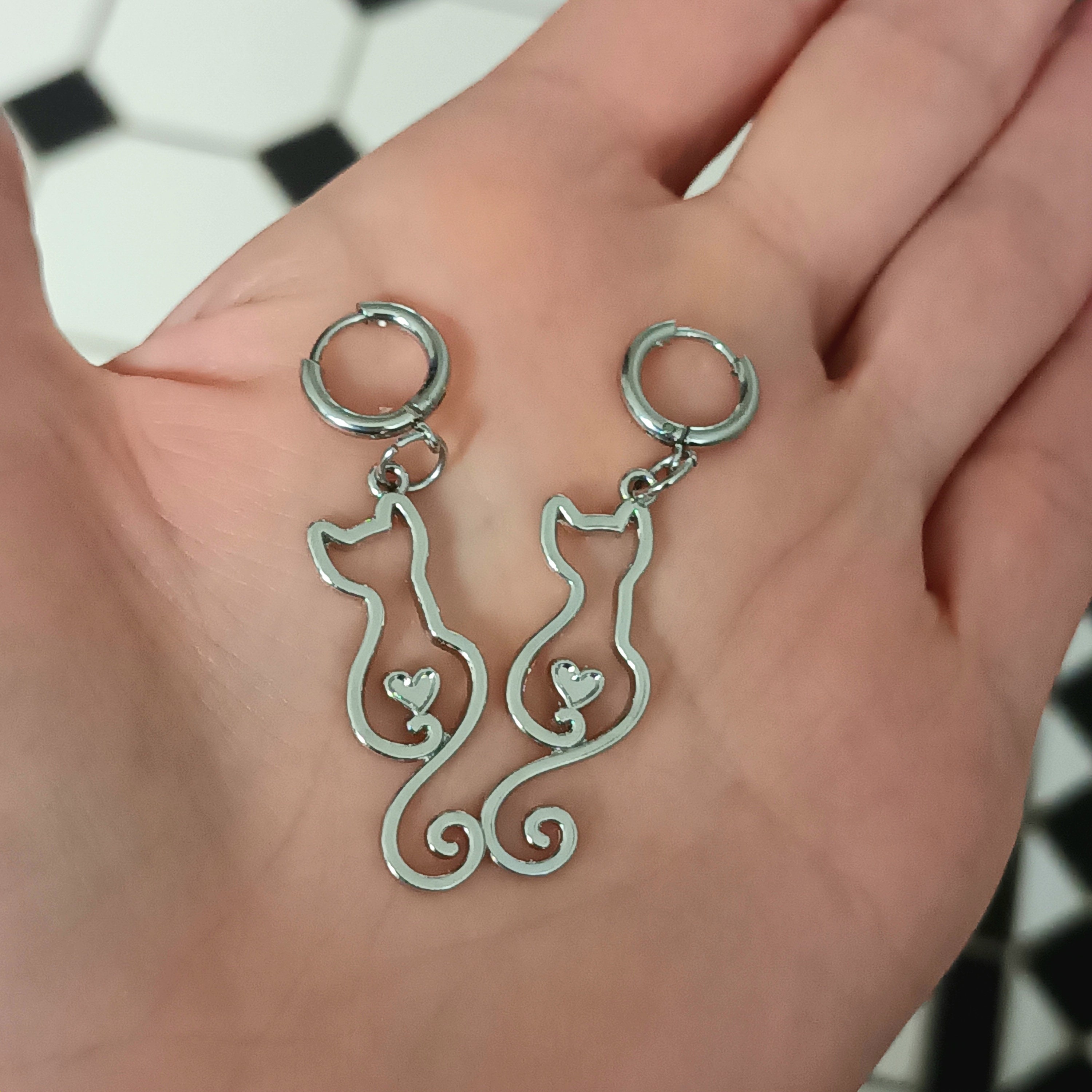 Orecchini A Goccia In Argento 925 Sterling Fatti A Mano, Forma Di Gatto Con Chiusura A Gancio, Regalo Per Donna
