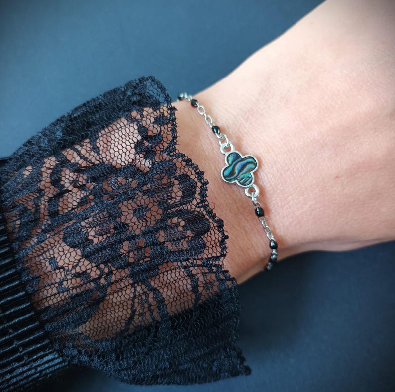 Gothic Abalone Star Bracelet. Whimsical, Y2K Grunge Jewelry Bracelet star clover