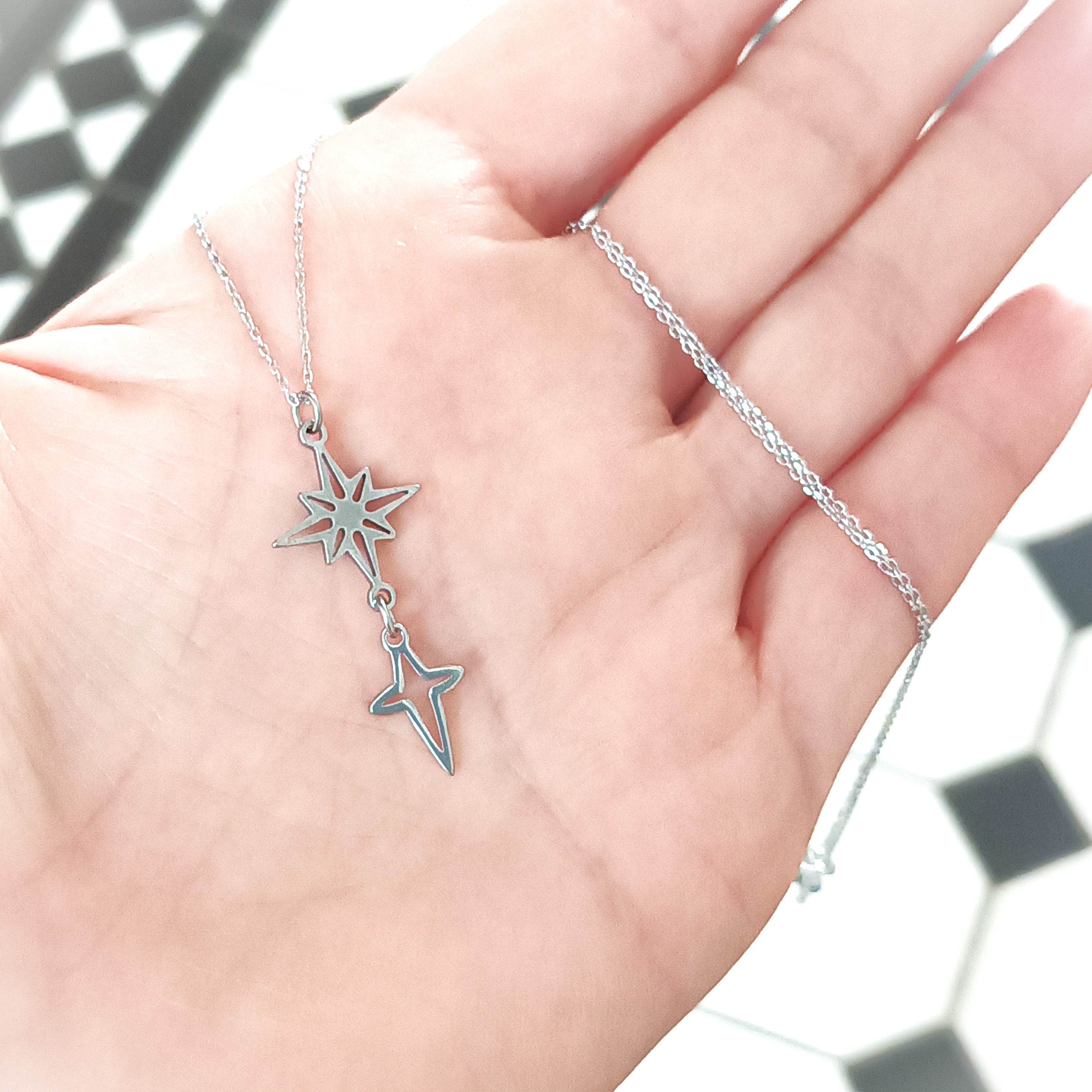Grunge Star Necklace: Sterling Silver Y2K Cross Choker, Gothic Emo 