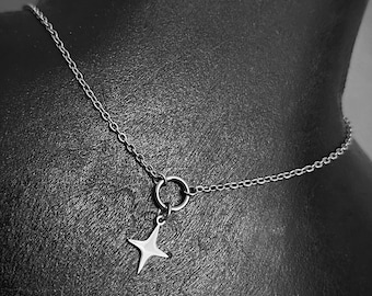 Gargantilla con cruz y estrella estilo gótico: Collar gótico de acero inoxidable con aro en forma de O. Joyería gótica del Reino Unido.