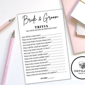 Bride and Groom Trivia, Bridal Shower Game, Printable Bridal Shower Game, Wedding Party Game, Wedding Game Printable, Bridal Shower Trivia