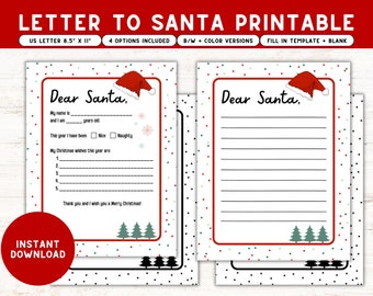Lettera a Babbo Natale stampabile, modello per la lista dei desideri di Natale (download digitale)