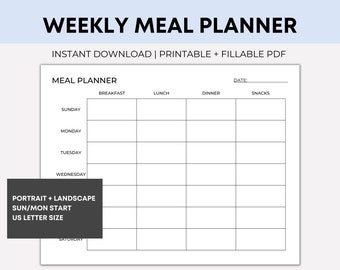 Agenda settimanale stampabile per la pianificazione dei pasti, diario alimentare (PDF)