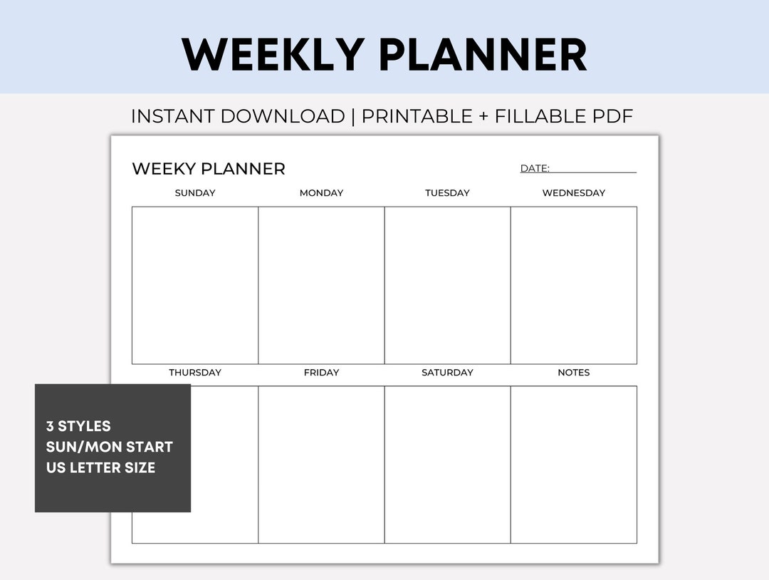 Simple Weekly Planner Printable, Minimalist Weekly Schedule, Week at a ...