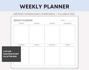 Agenda settimanale minimalista stampabile, formato US Letter (PDF)