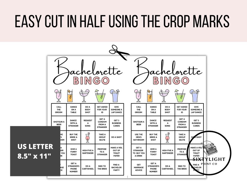 Bachelorette Bingo Drinking Game, Hen Party (PDF Pattern) image 2