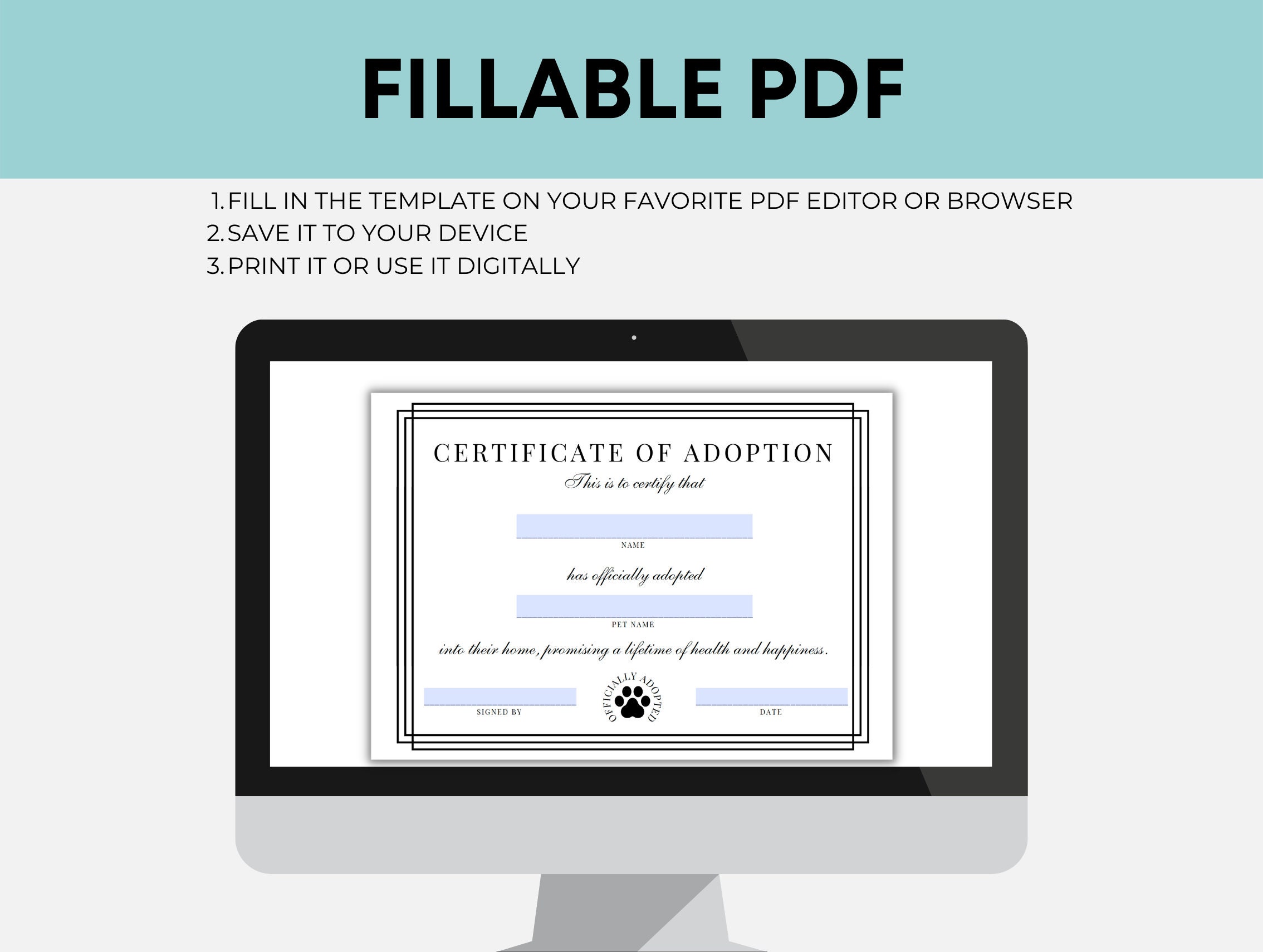 pet adoption certificate printable pet adoption form etsy