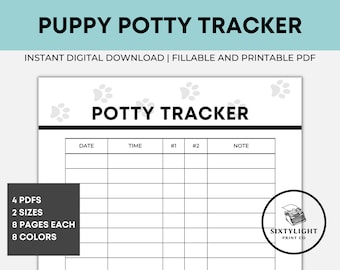 Scheda di monitoraggio dell'uso del vasino per cuccioli, programma di addestramento per animali domestici (download digitale)