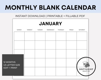 Calendario mensile minimalista vuoto stampabile (PDF)