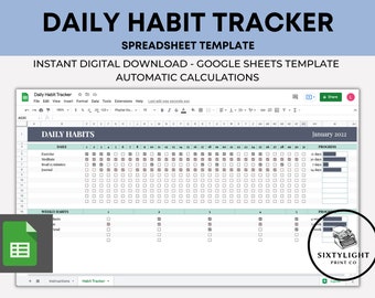 Digital Habit Tracker, Weekly & Daily Goals (Google Sheets)