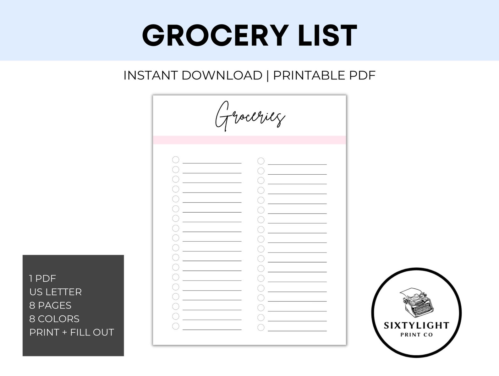 Grocery List Printable Printable Grocery List Shopping List - Etsy