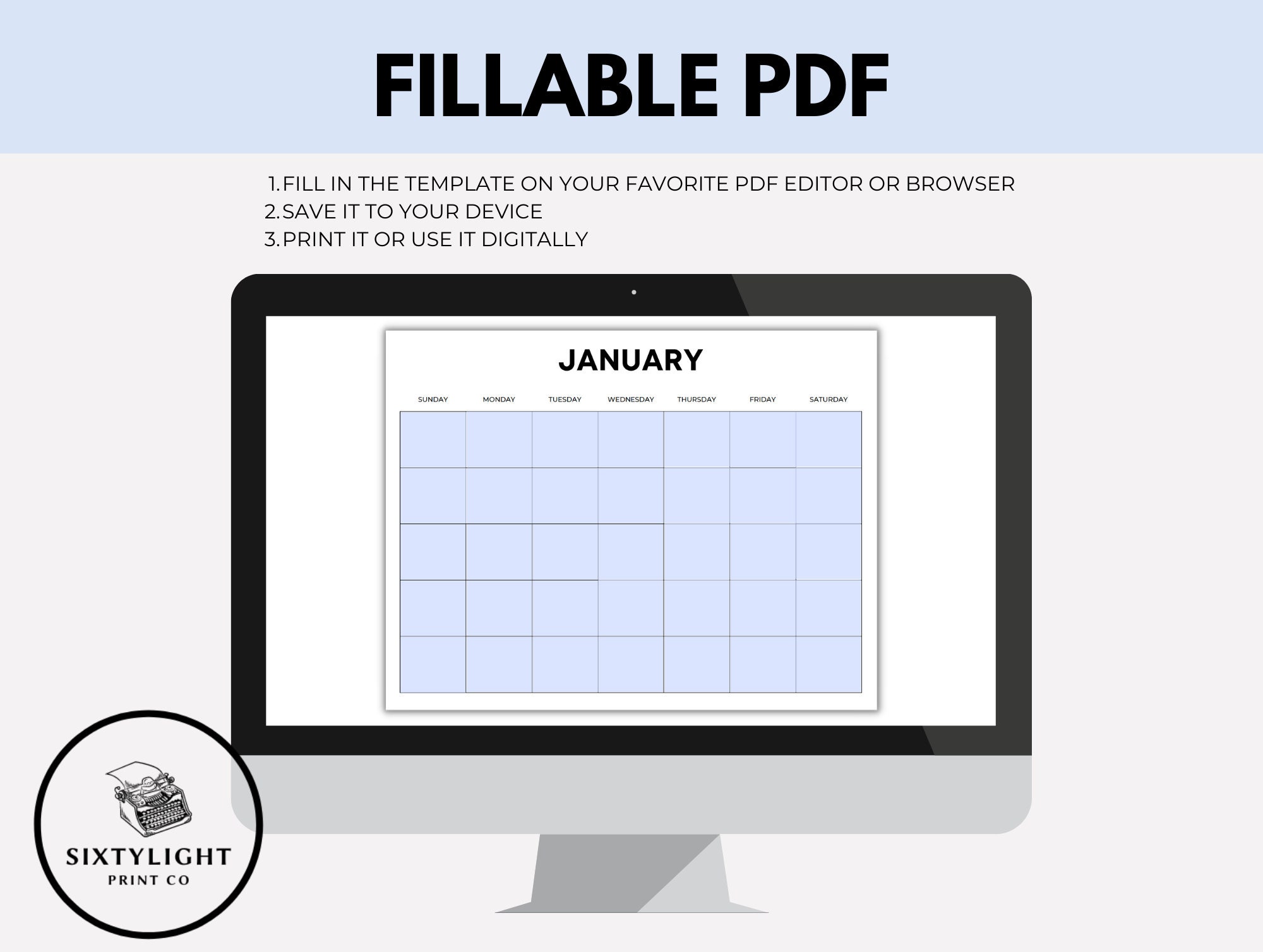 Minimalist Blank Monthly Calendar Printable (PDF) - Etsy