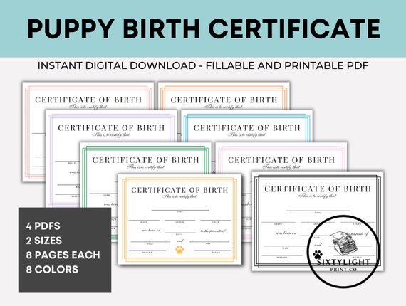 Puppy Birth Certificate Printable Breeder Birth Form Dog - Etsy