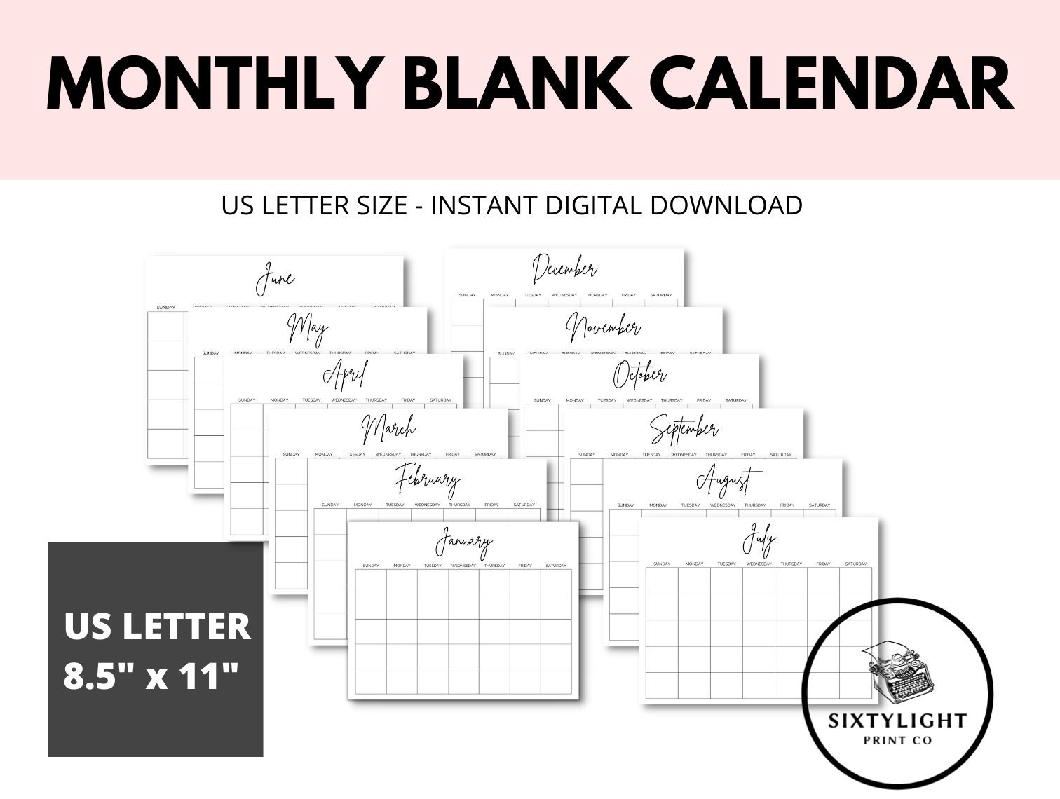 Monthly Blank Calendar, Printable Calendar, Printable Monthly Calendar, Simple Calendar, Calendar Printable, Printable Calendar Pages - Etsy monthly-blank-calendar-printable-calendar-printable-monthly-calendar-simple-calendar-calendar-printable-printable-calendar-pages-etsy