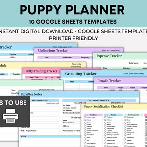 以下が含まれることがあります： 子犬の計画のための10個のGoogleスプレッドシートテンプレートのデジタルダウンロード。テンプレートはプリンターフレンドリーに設計されており、ワクチン、給餌スケジュール、トイレトレーニング、グルーミング、成長、費用などを追跡できます。テンプレートはペットシッターと一緒に使用することもできます。