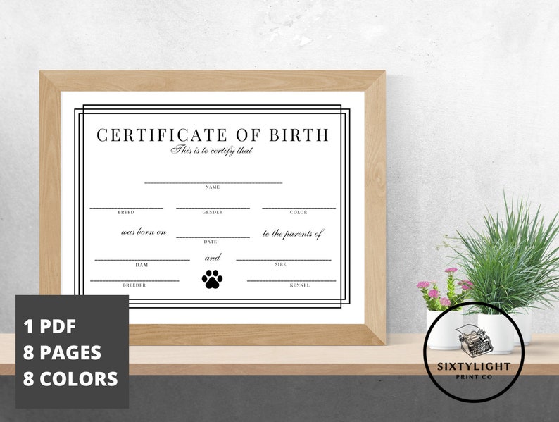 Puppy Birth Certificate Printable, Breeder Birth Form, Dog Birth ...