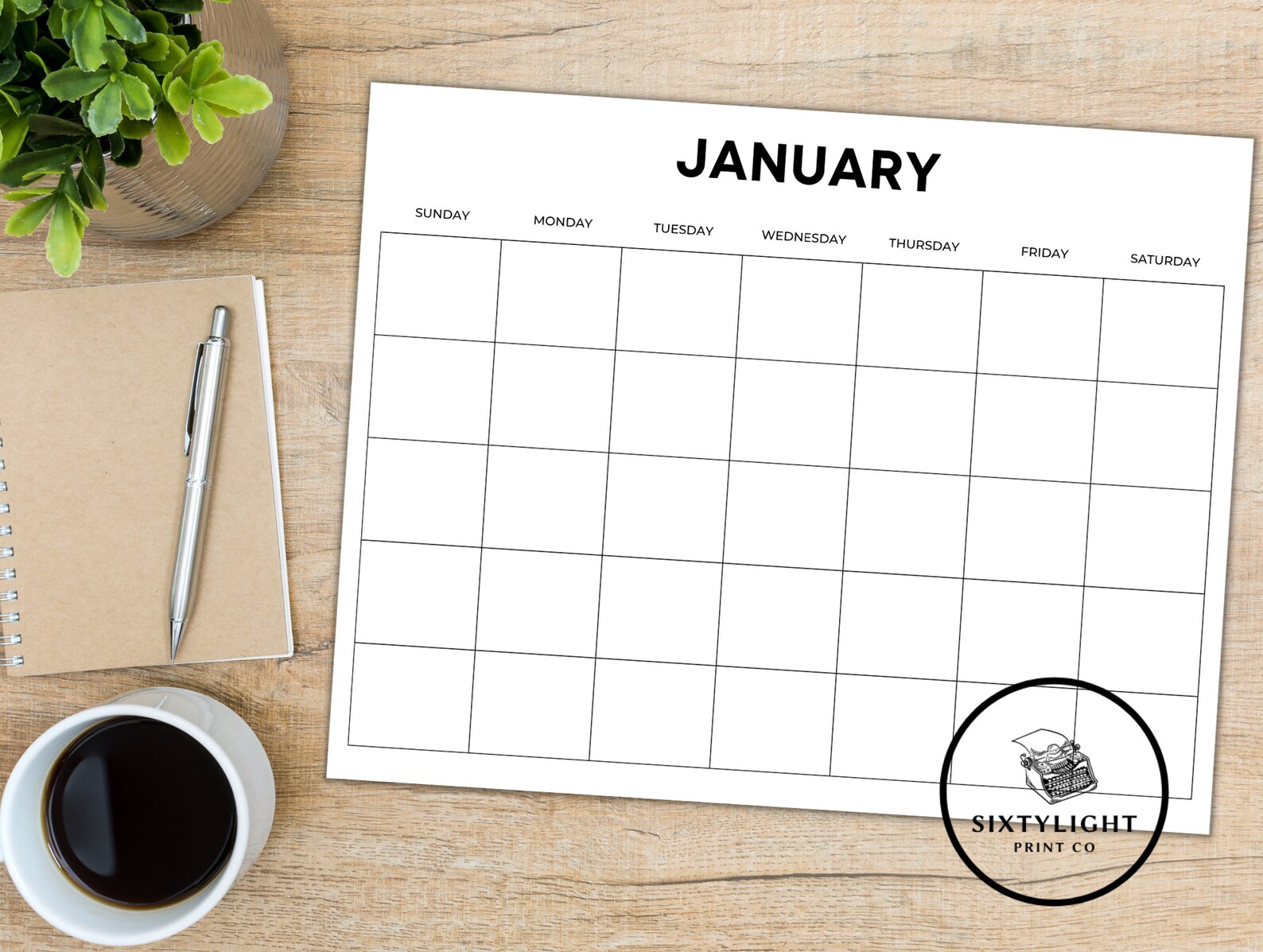Minimalist Blank Monthly Calendar Printable (PDF) - Etsy