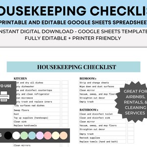 Housekeeping Cleaning Planner, Editable Cleaning Checklist, Cleaning Routine, Airbnb, Housekeeping Checklist, Housekeeping Printable