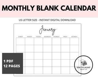 Calendario mensile vuoto stampabile, design minimalista (download PDF)