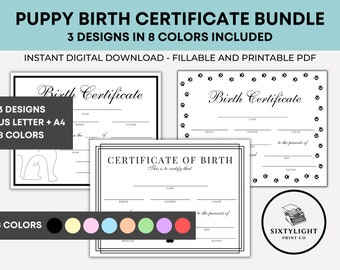 Pacchetto stampabile per il certificato di nascita del cucciolo e il modulo per l'allevatore (download digitale)
