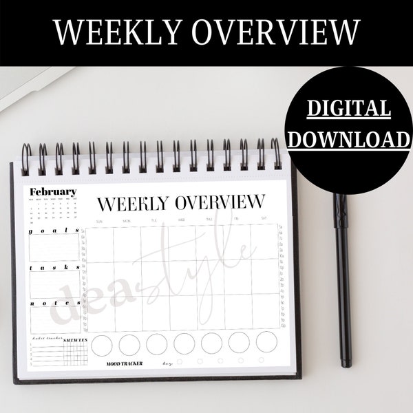 DIGITAL | 2021 February Weekly Overview | Printable | A4 | Weekly Overview with Habit Tracker & Mood Tracker