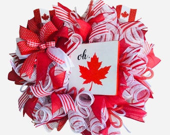 Canada Day Wreath,  Patriotic wreath for front door, Canada Day decor, Canadian Summer, oh Canada decor