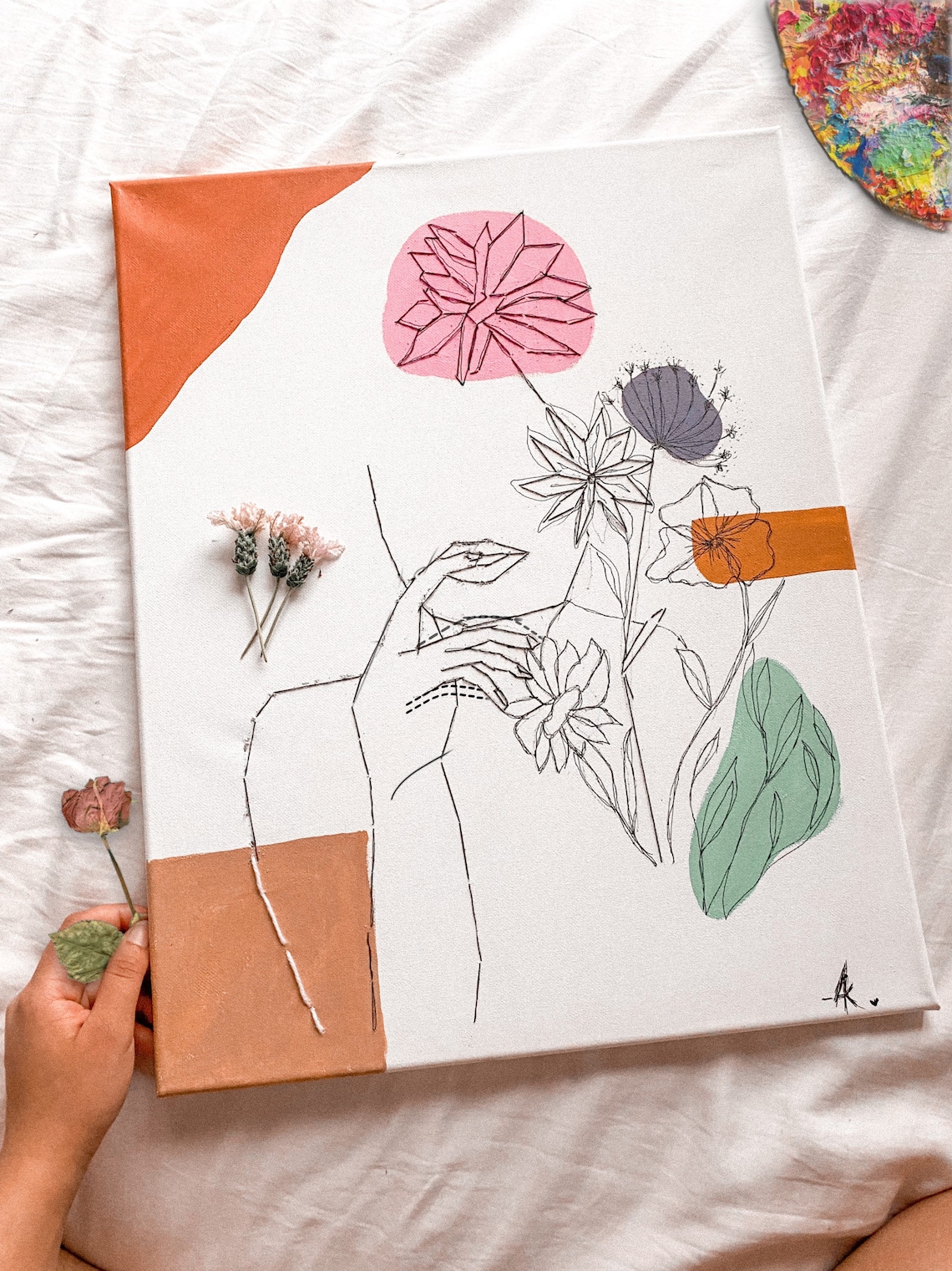 line-art-canvas-embroidery-acrylic-bohemian-theme-painting-etsy