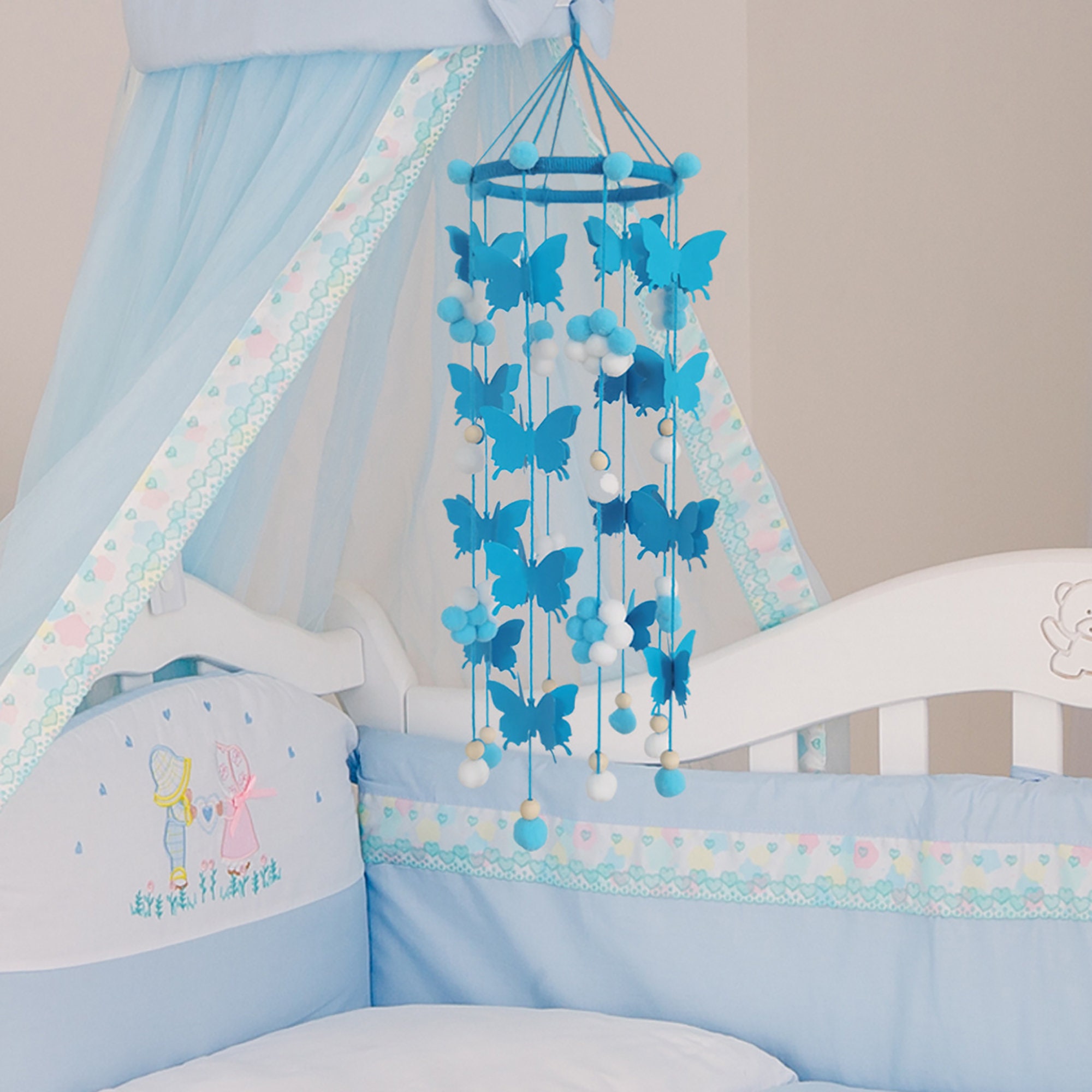 Handmade Baby Crib Mobile Cute Butterfly Felt Ball Mobile Etsy UK