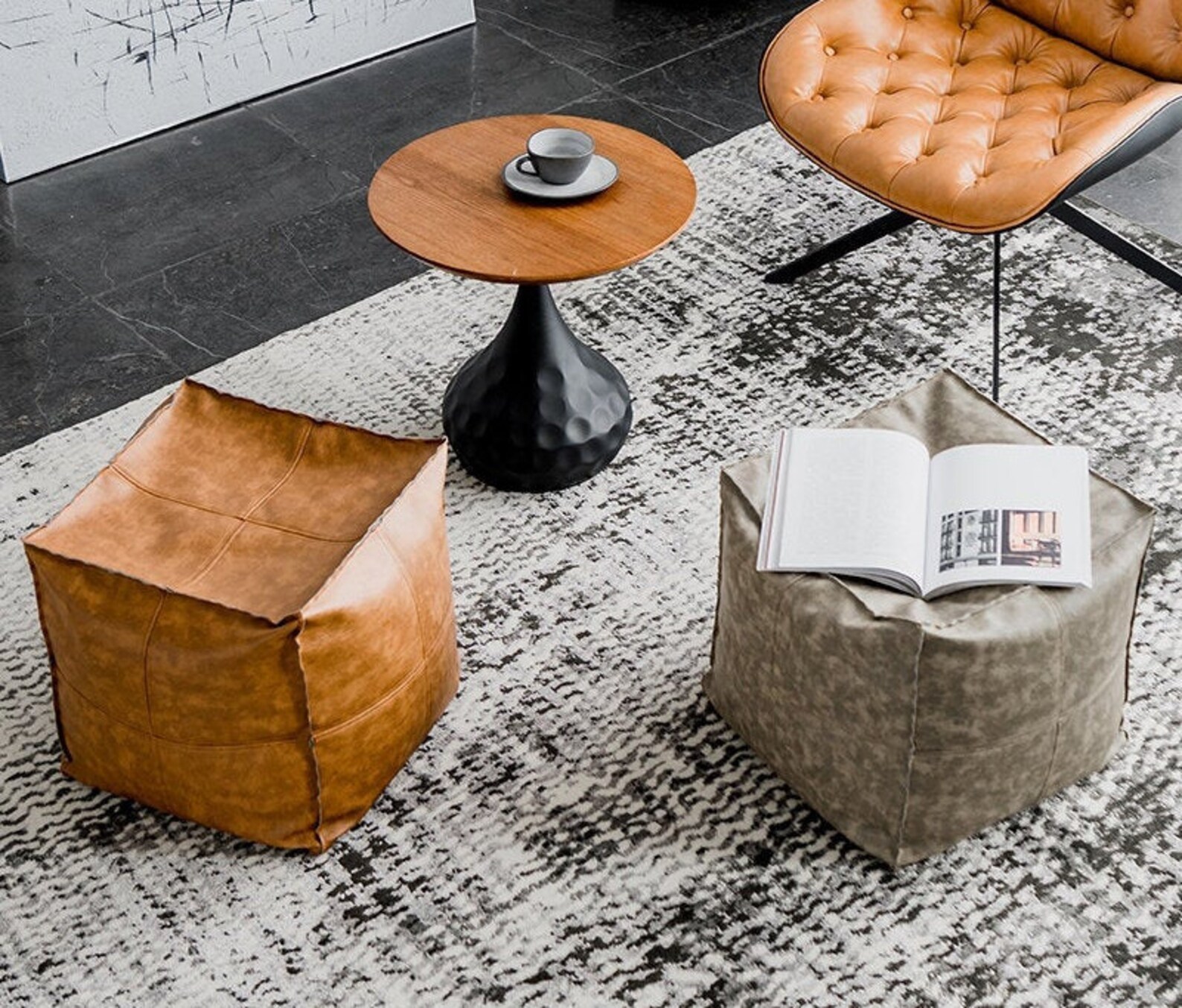 Square Pouf Leather Pouf Cube Stool Living Room Decor Etsy Australia