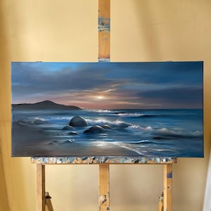 Original oil painting ‘Summer Warmth’ on 30x60cm stretched canvas, seascape painting, ocean painting