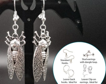 Cicada Bug (All Ear Types) Earrings Goth Gothic Weird Creepy Oddity Curio Insect Lover Unusual Entomology Entomologist Metal Halloween Charm