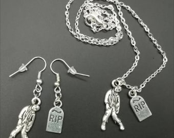 Zombie & RIP Gravestone Necklace and/or Earrings Perfect Horror Lover Walking Dead Jewellery Tombstone Charm Goth - Spooky Halloween Gothic