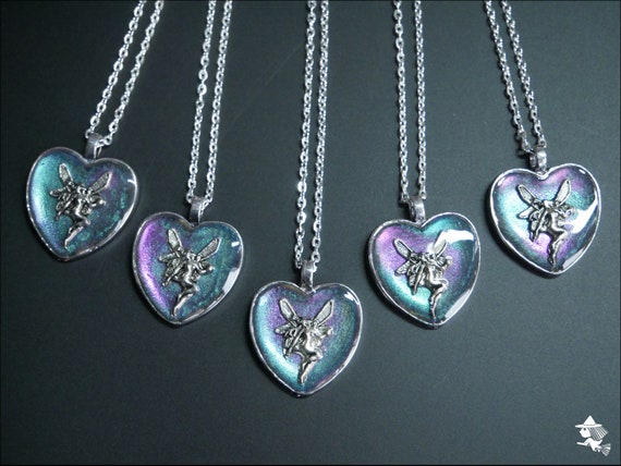 Fairy Pendant Colour Switch Flash Fae Necklace Heart Bezel UV