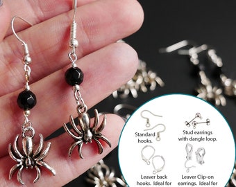 Spider Earrings with Black Faceted Glass Crystal  Beads - Gothic Charm Goth Earrings / Halloween Jewellery - Strange and Unusual Arachnid