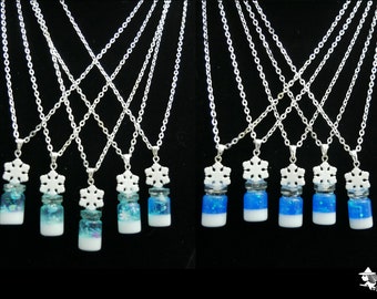 Frozen Charm Snowflake Necklace Snow Pendant - Magical Frosty Winter Wishes - Blue Glitter, Resin, Glass Bottle & Metal - Girls / Ladies