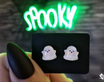 Hypoallergenic Stainless Steel 304 Spooky Ghost Stud Earrings Halloween 3D Resin Kawaii Ghostie Pastel Goth Jewellery Spoopy Strange Unusual