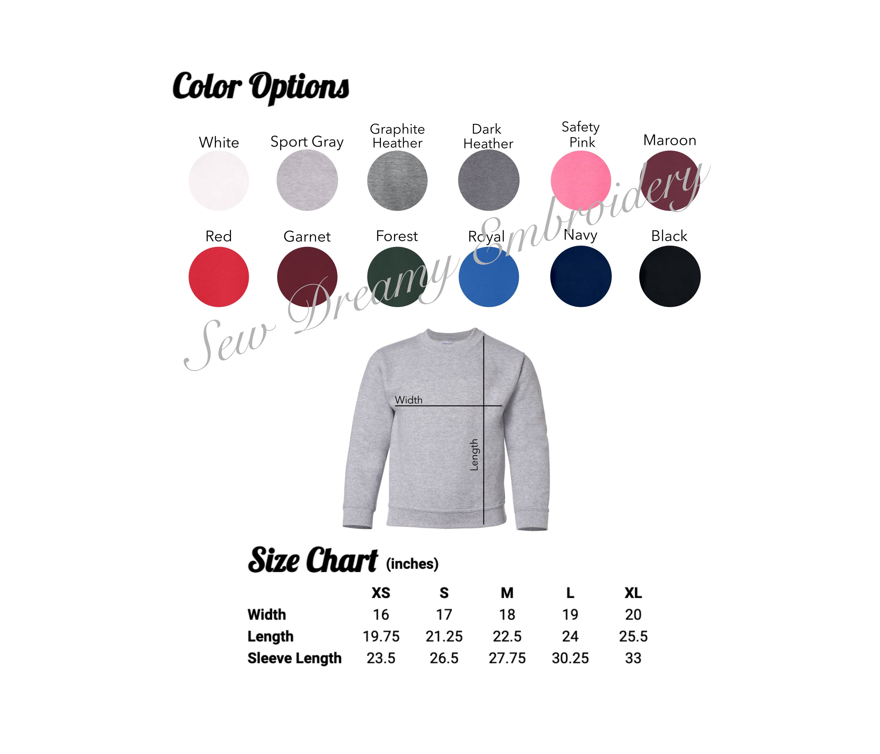 Gildan Youth G180B Color and Size Chart Gildan Youth G18000B Etsy