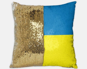 Ukraine Sequin Pillow/Swipe Away Sequins/Ukraine Gift/Ukraine Pillow