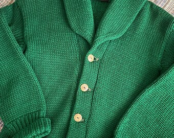 vintage 1920s Rugby Knitting Mills green wool shawl collar cardigan sweater large