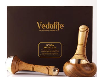 Juego de varitas Kansa artesanales – Madera de teca, herramienta de masaje de bronce