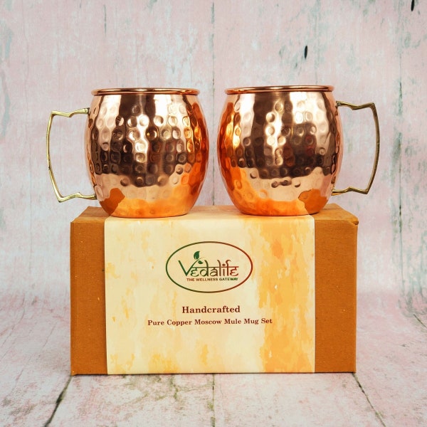 Moscow Mule Pure Copper Mugs With Brass Handle with Felt Base (Multiple Options)