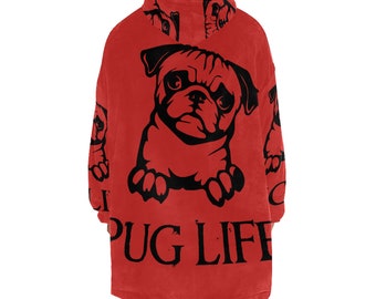 Pug Life-Kapuzendecke für Männer und Frauen – kuscheliger und warmer Fleece-Wickel, perfekt für Mops-Liebhaber, einzigartige Geschenkidee