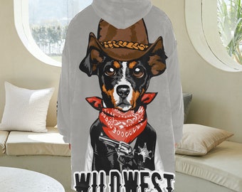 Unisex-Kapuzendecke für Hundeliebhaber: Gemütliches Pup des Wilder Westen-Themas - Perfekt für kühle Abende