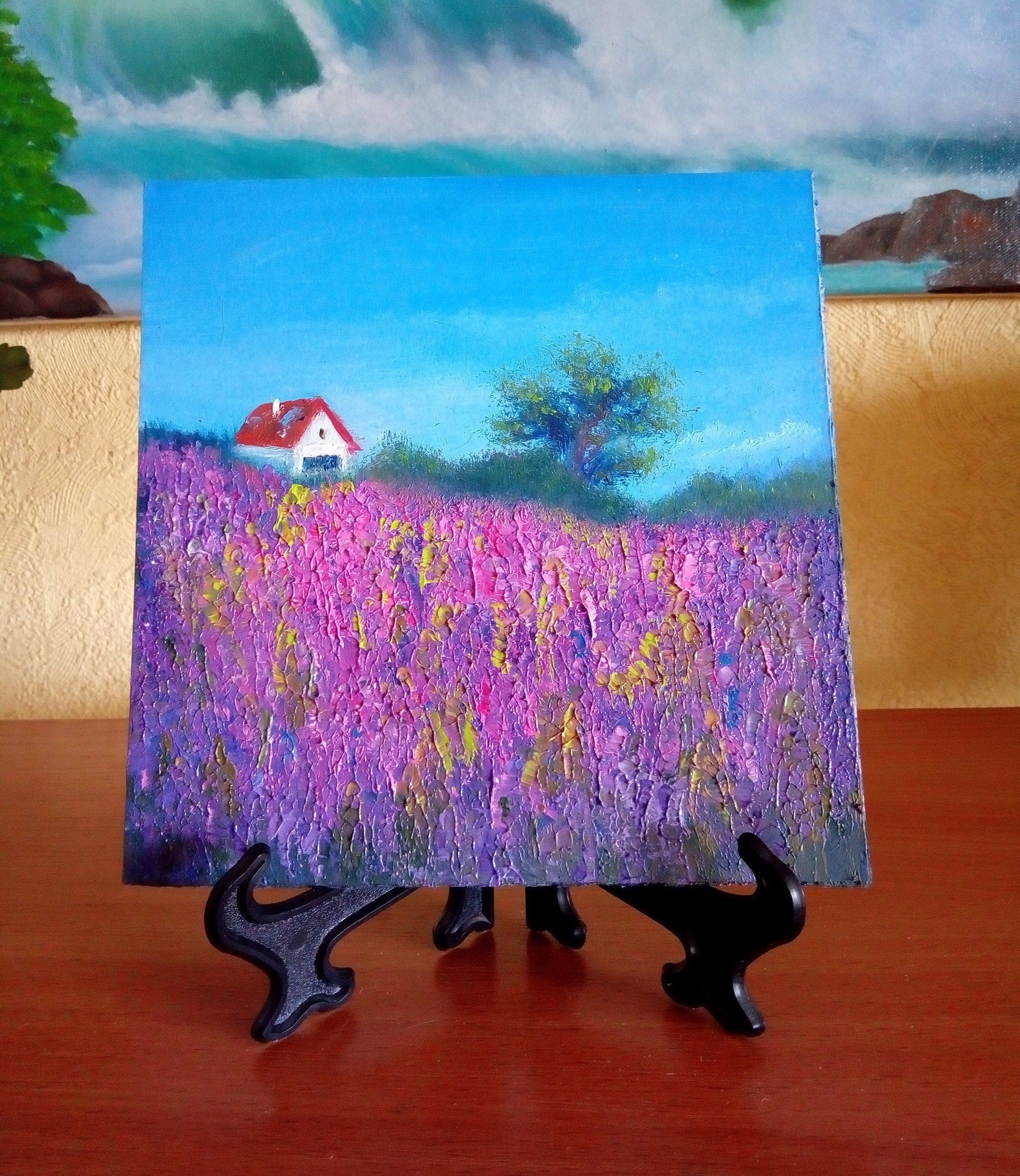 Oil Painting House on a blooming meadow Impressionism Flower Etsy