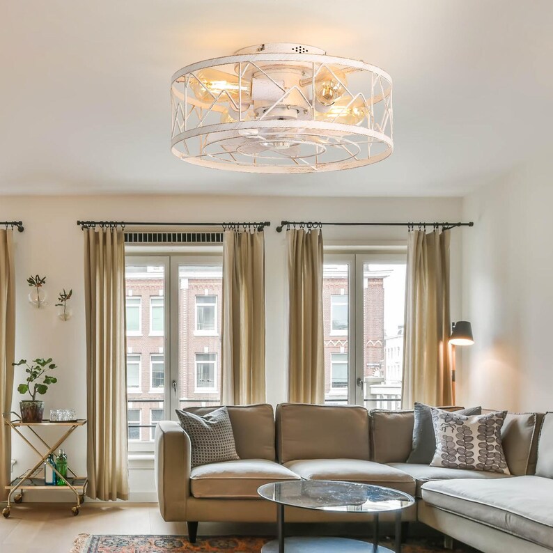 18-inch Vintage White Fandelier Ceiling Fan With Remote - Farmhouse Style Flush Mount For Low Ceilings