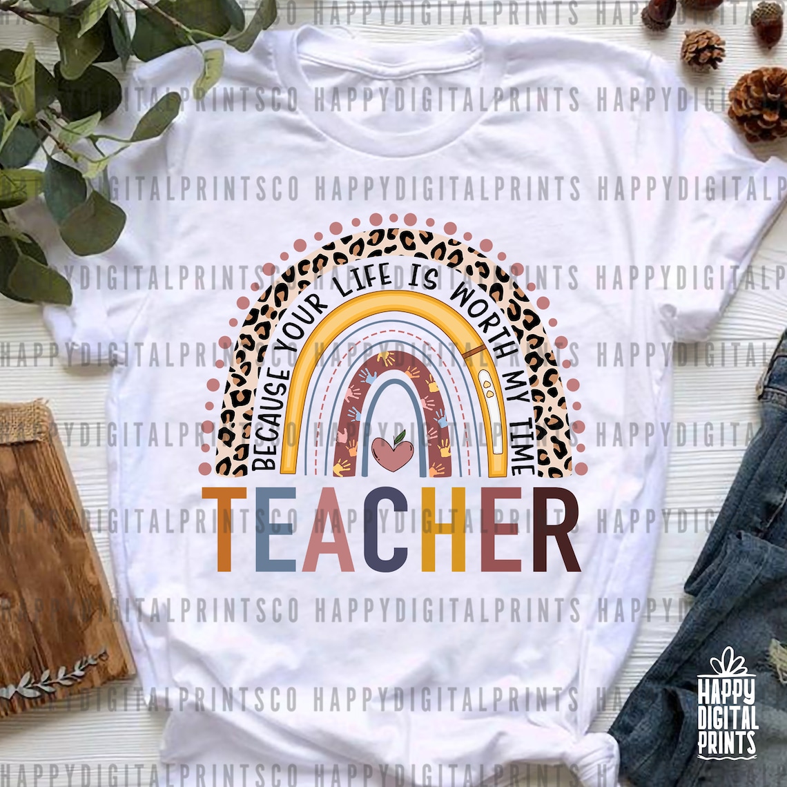 Download Teacher Because Your Life Is Worth My Time SVG Boho Rainbow | Etsy